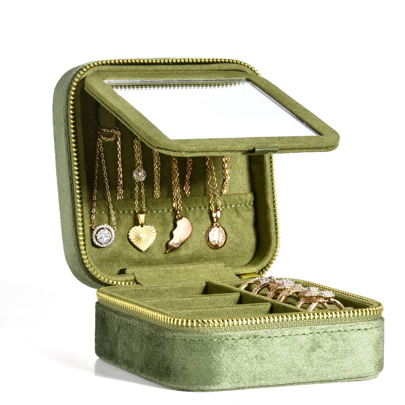 Velvet Travel Jewelry Organizer with Mirror