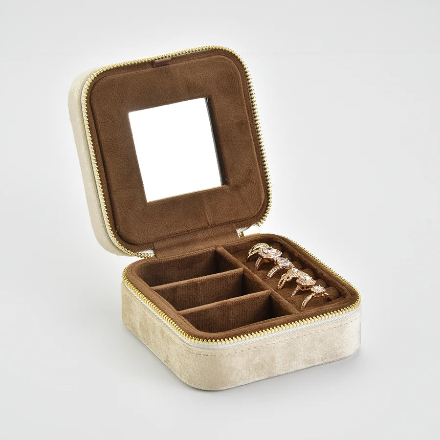 Velvet Travel Jewelry Organizer with Mirror